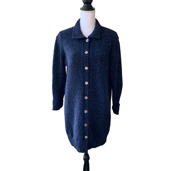 MERCER & MADISON LAMBSWOOL BLUE LONGLINE BUTTON DOWN CARDIGAN SWEATER - Picture 7 of 16